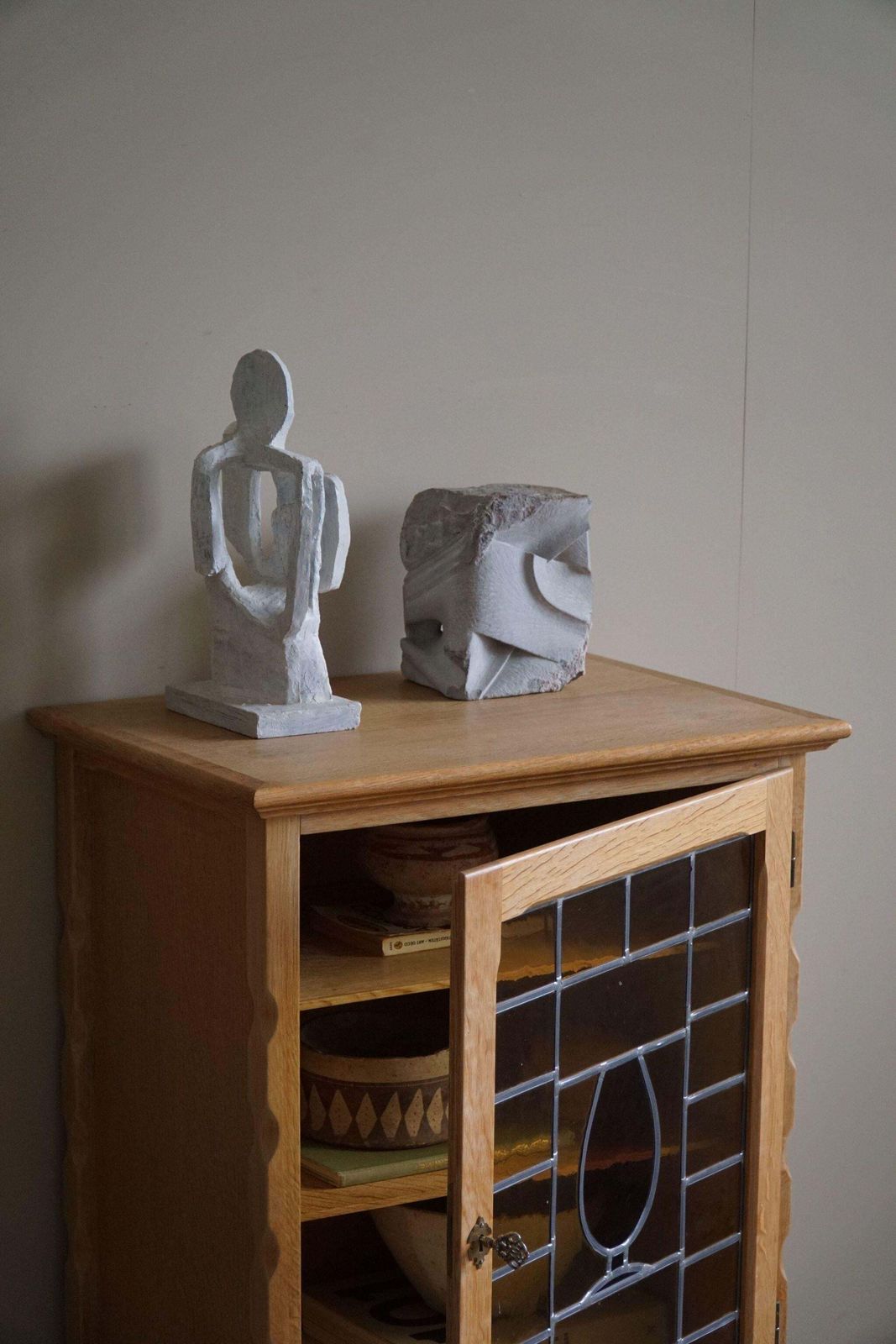 Mid Century, Small Oak Cabinet With Glass Front, Danish Cabinetmaker, 1960s photo Furniture