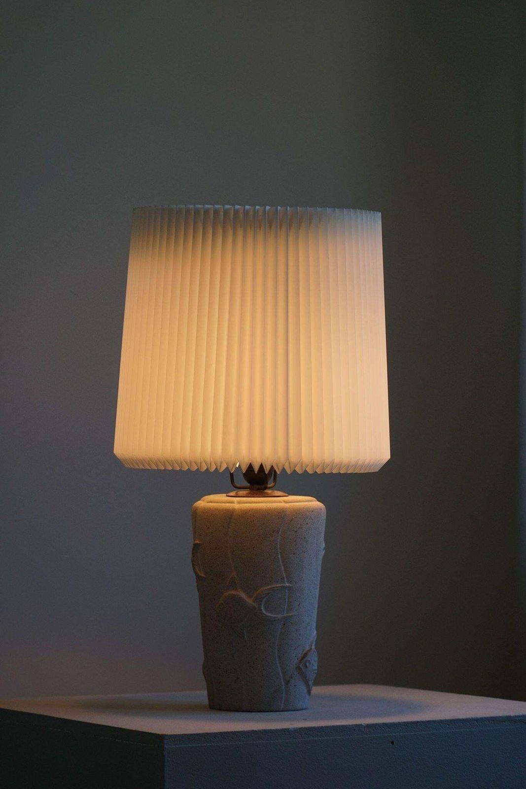 photo furniture French Modern, A Vintage Table Lamp In Stone With Fish Motifs, 1970s