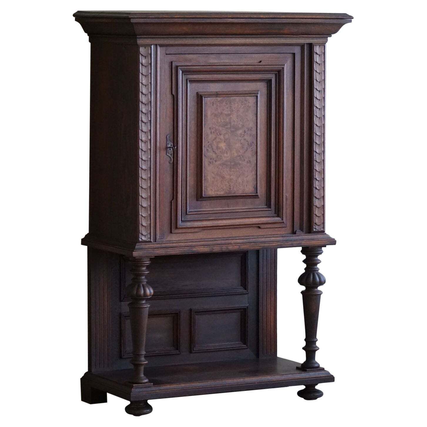 Baroque Style Cabinet In Oak & Birch, Made By A Danish Cabinetmaker, 1920s