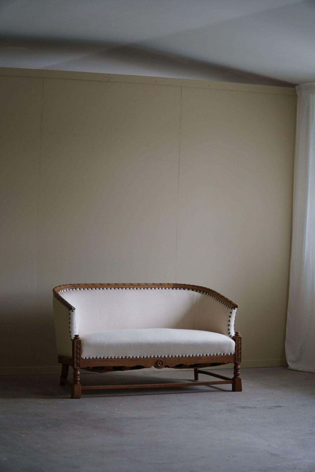 Sculptural 2 Seater Sofa In Oak & Wool, Danish "Skønvirke" Style, 1920s photo furniture