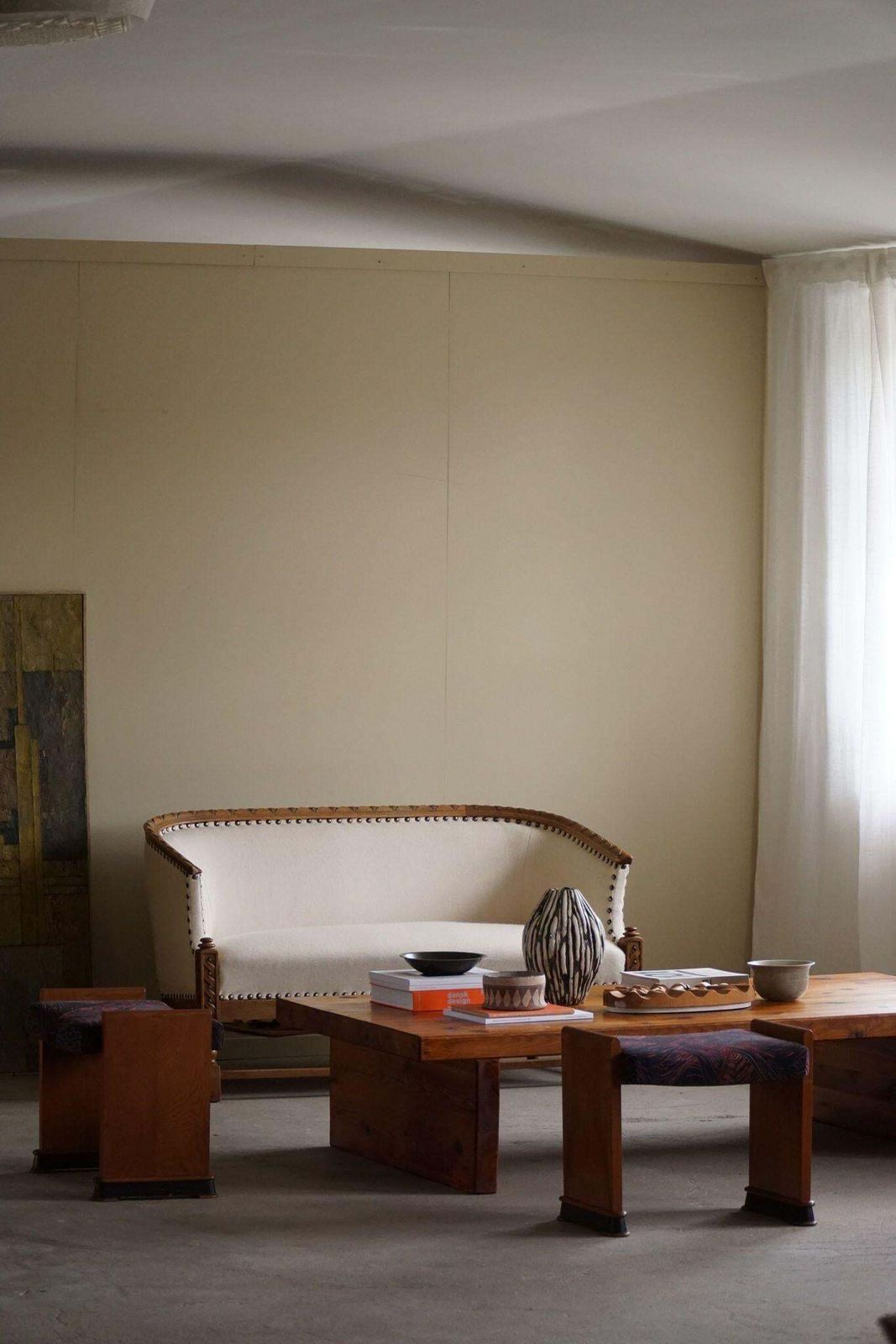 Furniture Sculptural 2 Seater Sofa In Oak & Wool, Danish "Skønvirke" Style, 1920s photo