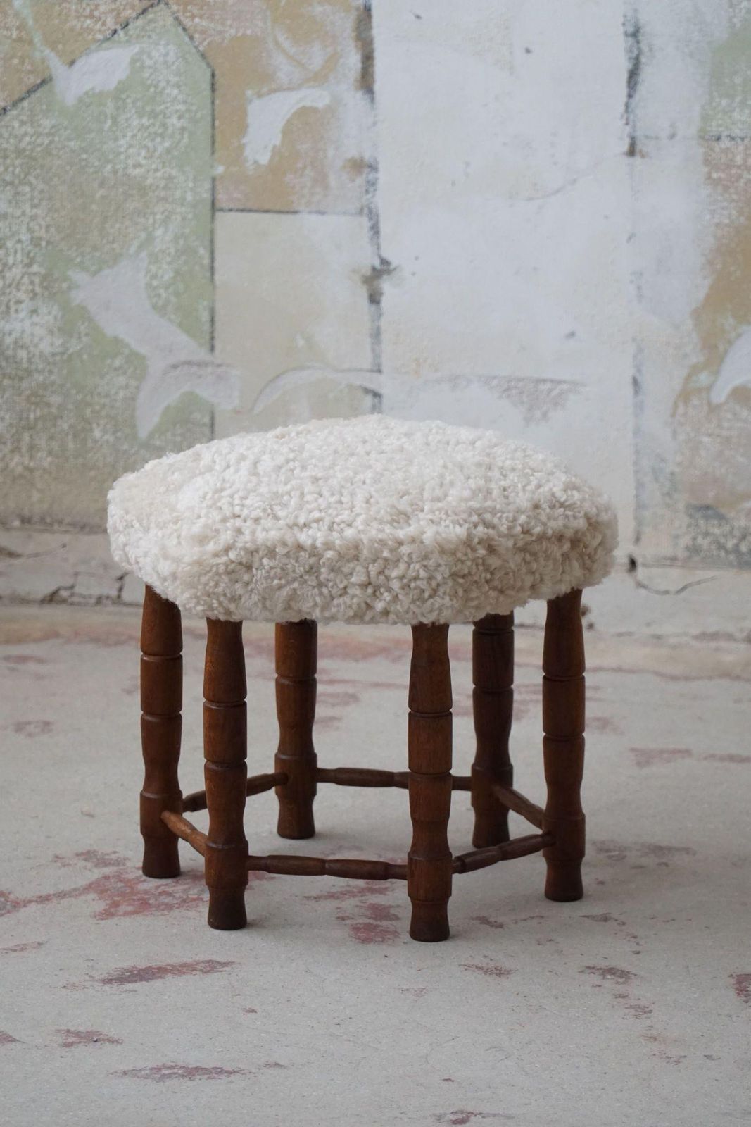 Danish Modern, A Hexagon Stool In Oak, Reupholstered Seat In Lambswool, 1950s photo buy
