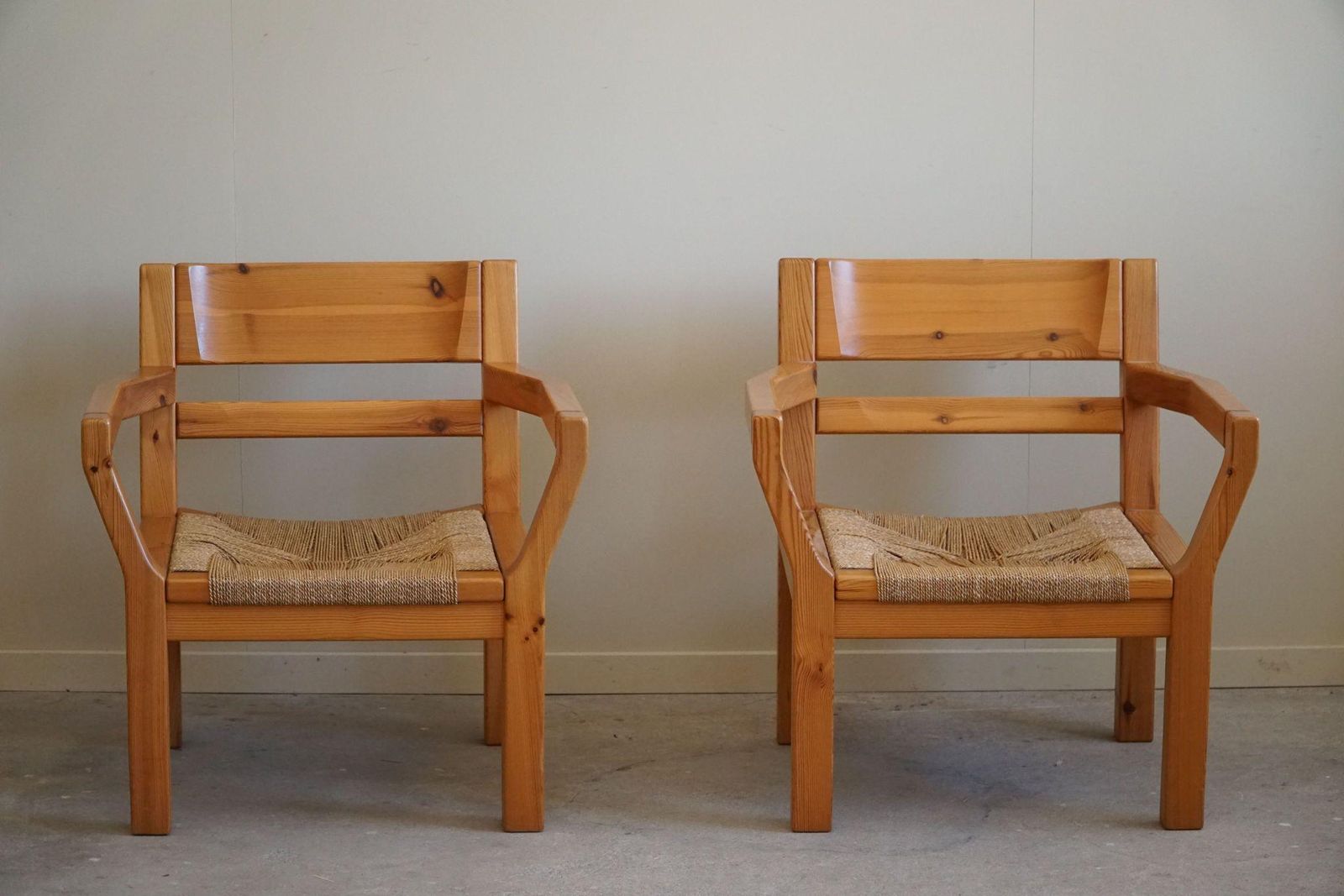 Tage Poulsen, A Pair Of Brutalist Chairs In Pine & Cord, Danish Modern, 1970s photo 3068.0