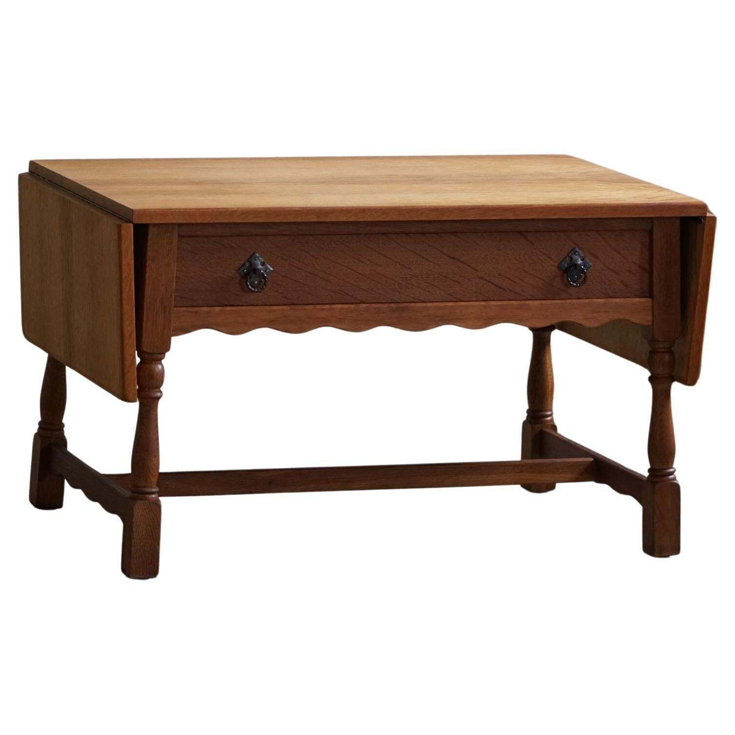 Danish Mid Century Folding Table With A Drawer In Oak, Henning Kjærnulf, 1960s