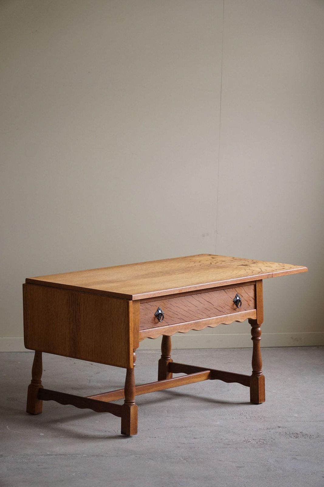 Danish Mid Century Folding Table With A Drawer In Oak, Henning Kjærnulf, 1960s photo vintage