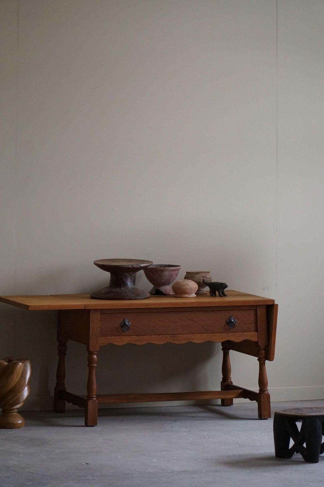 Furniture Danish Mid Century Folding Table With A Drawer In Oak, Henning Kjærnulf, 1960s photo
