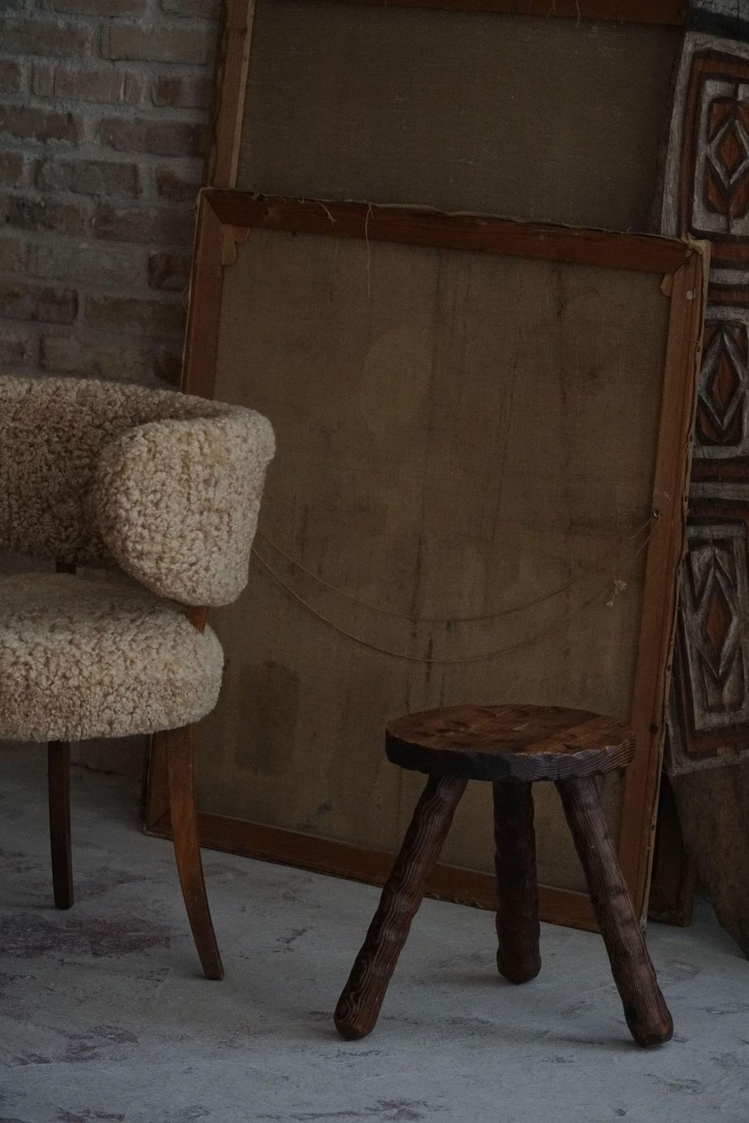 A Pair Of Carved Wabi Sabi Stools In Pine, Swedish Mid Century Modern, 1960s photo vinterior