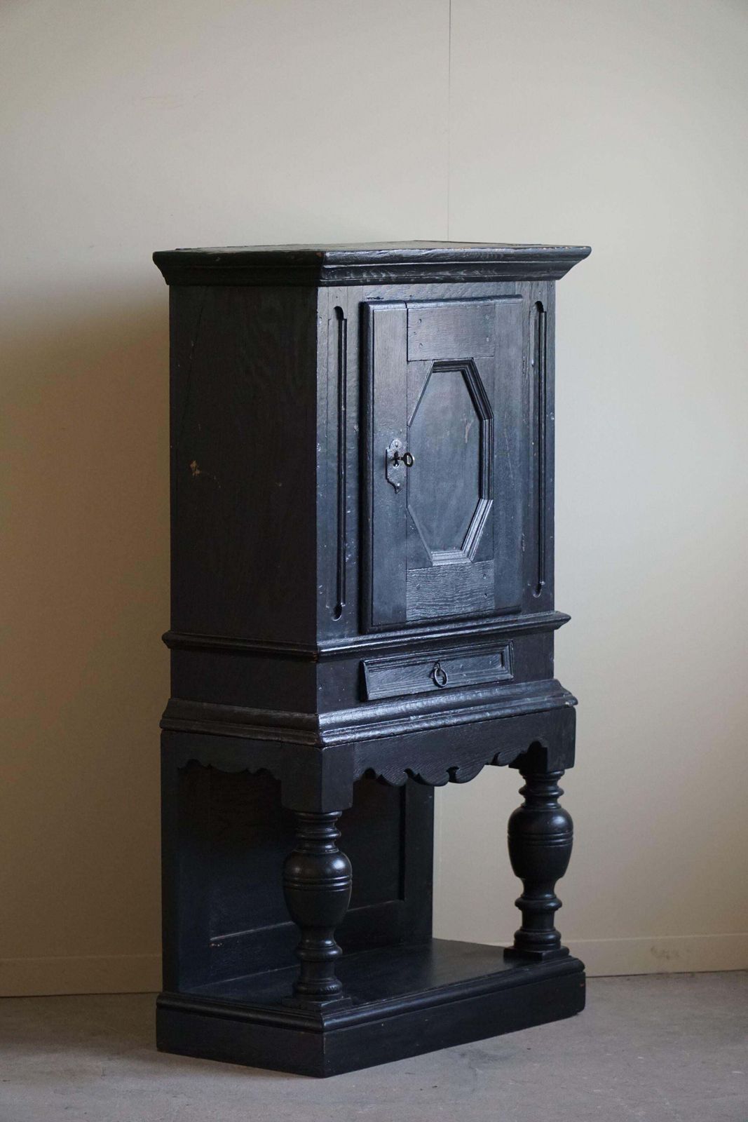 18th Century, Antique Black Painted Cabinet By A Danish Cabinetmaker, Baroque photo Furniture