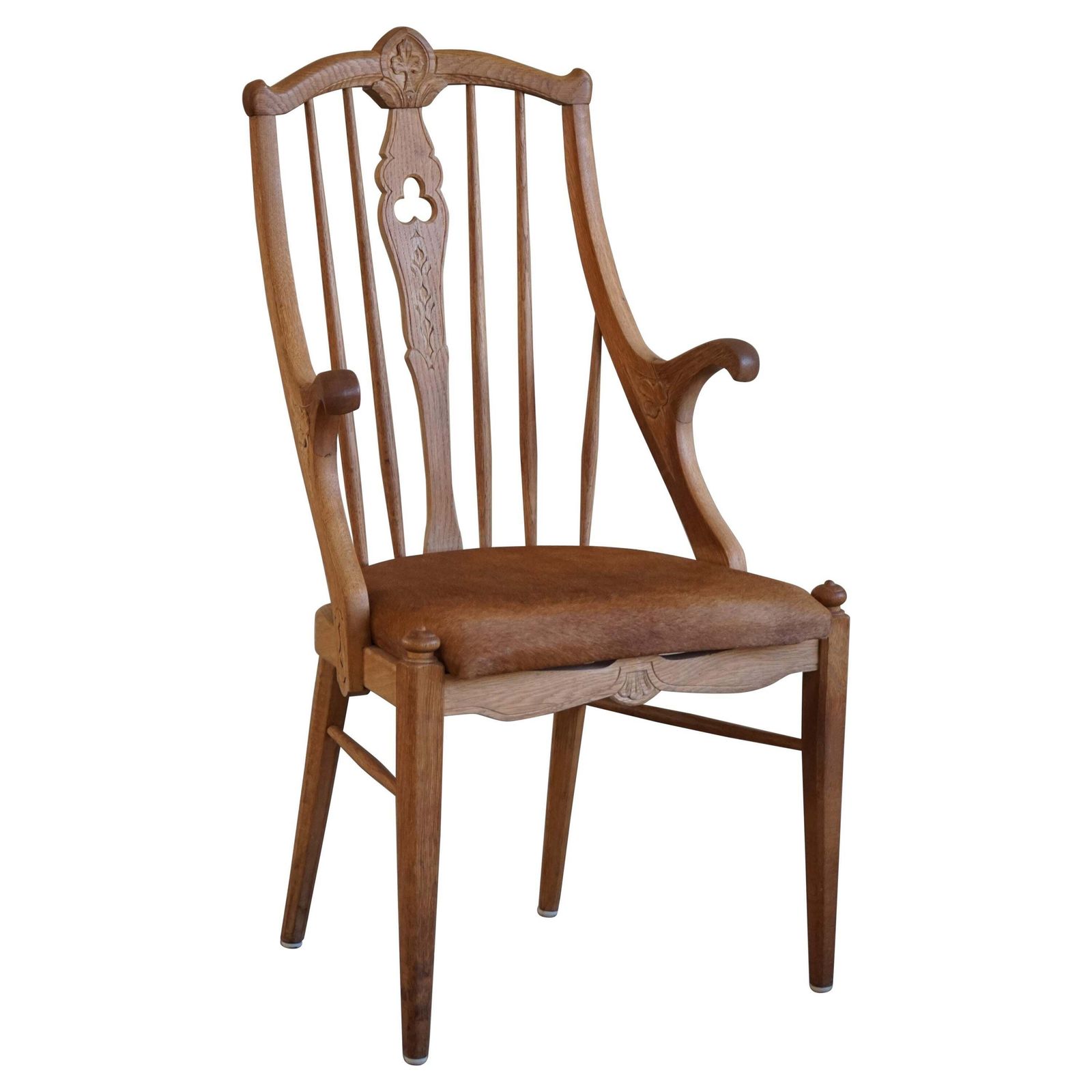 High Back Danish Armchair In Solid Oak & Leather Cushion, Mid Century, 1950s