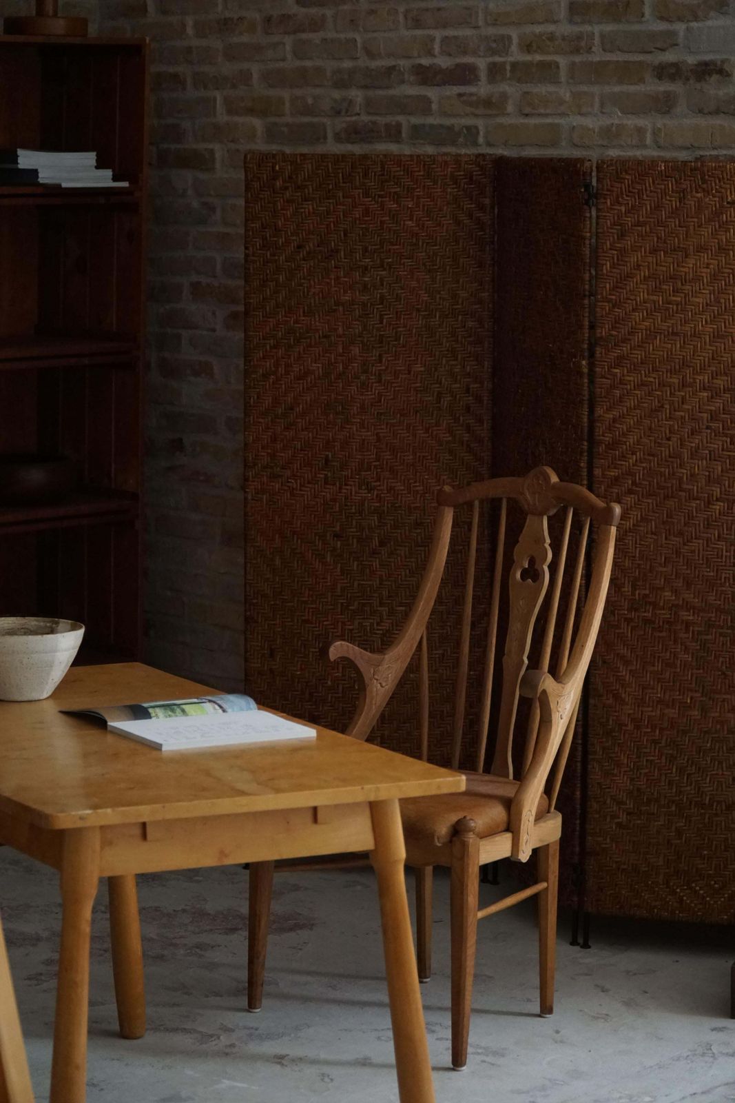High Back Danish Armchair In Solid Oak & Leather Cushion, Mid Century, 1950s photo for sale