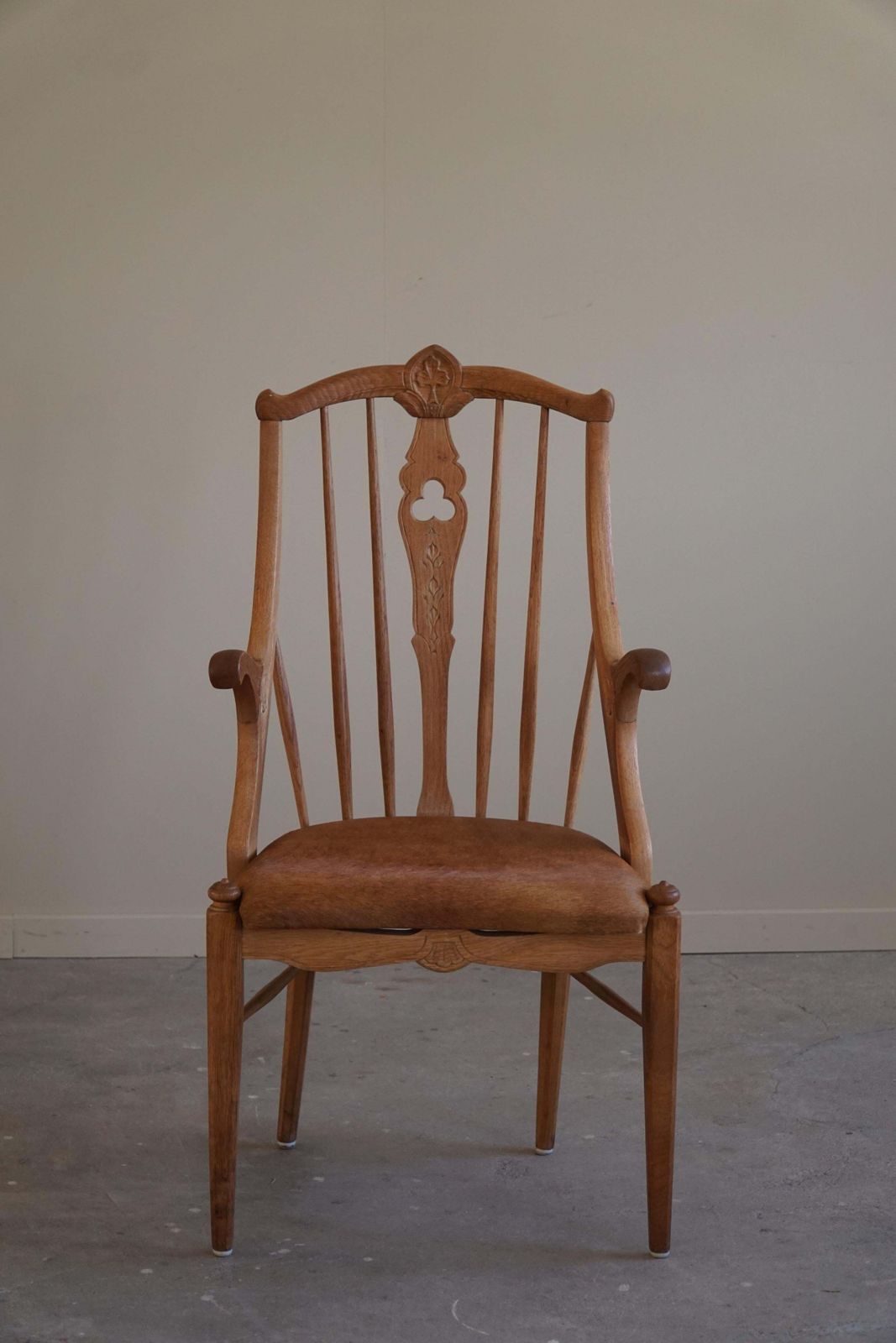 1211.0 High Back Danish Armchair In Solid Oak & Leather Cushion, Mid Century, 1950s photo