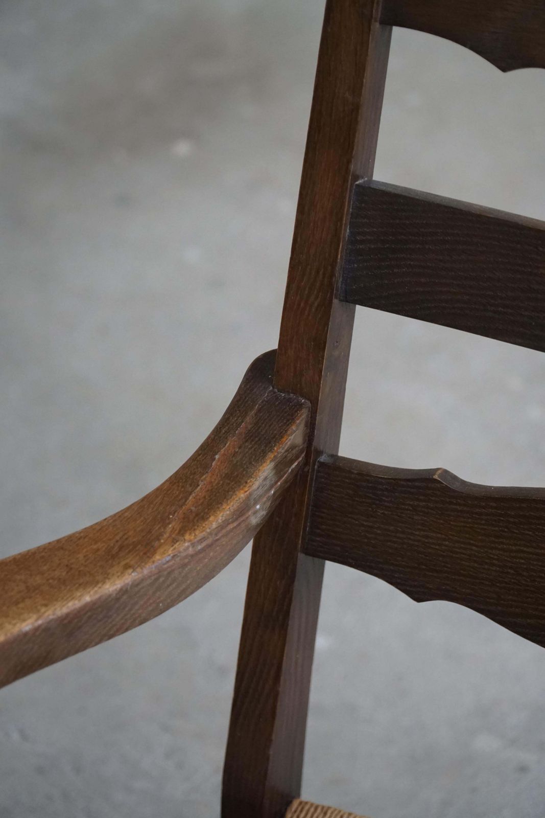 Furniture A Pair Of Danish Modern, Sculptural Vintage Armchair In Oak And Papercord, 1940s photo