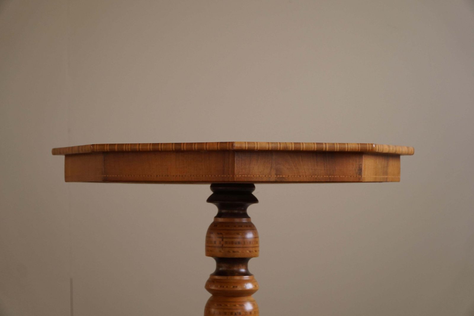 Danish Art Deco, Octagon Side Table In Birch With Intarsia Top, 1940s photo vintage