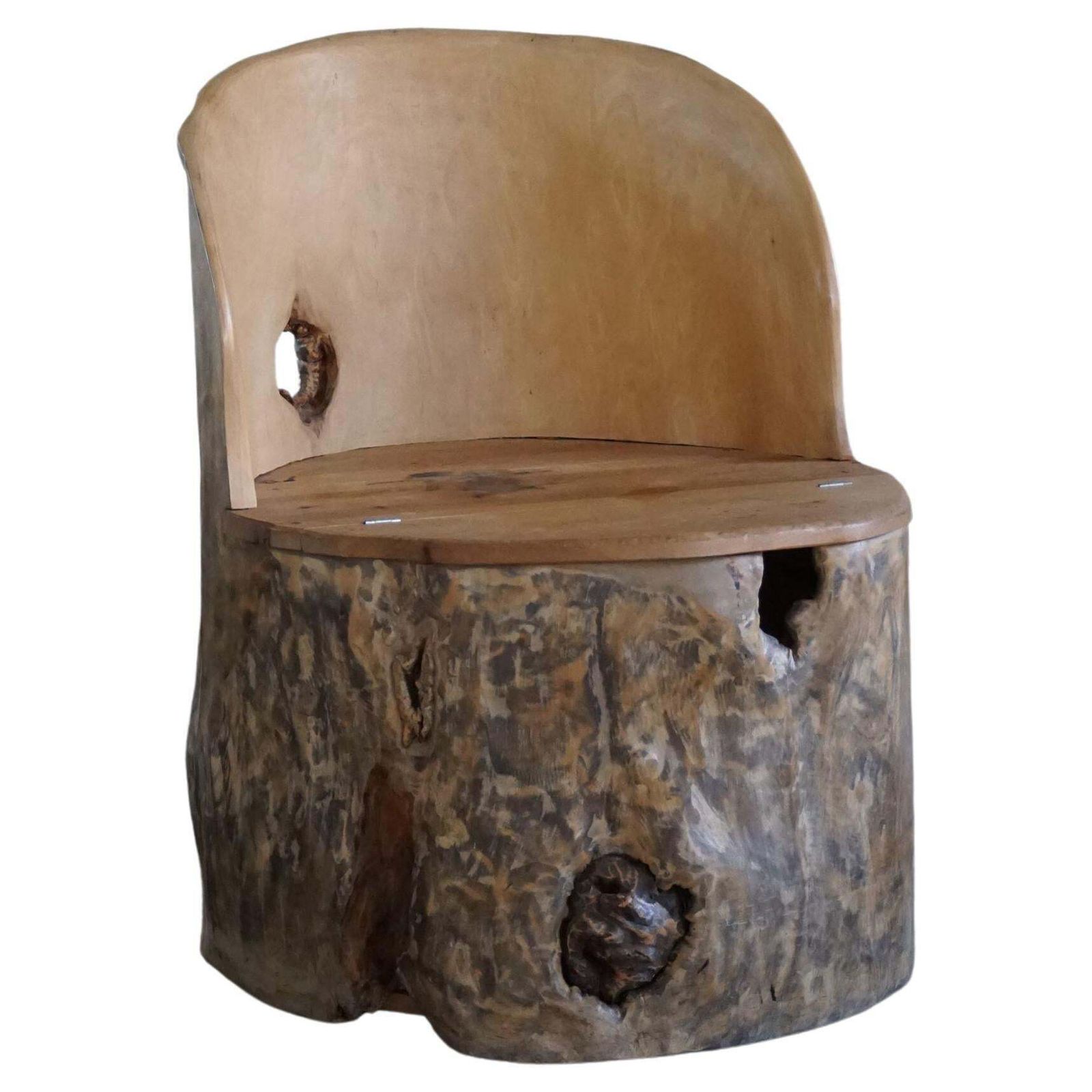 Mid Century Sculptural Brutalist Norwegian Stump Chair In Solid Wood