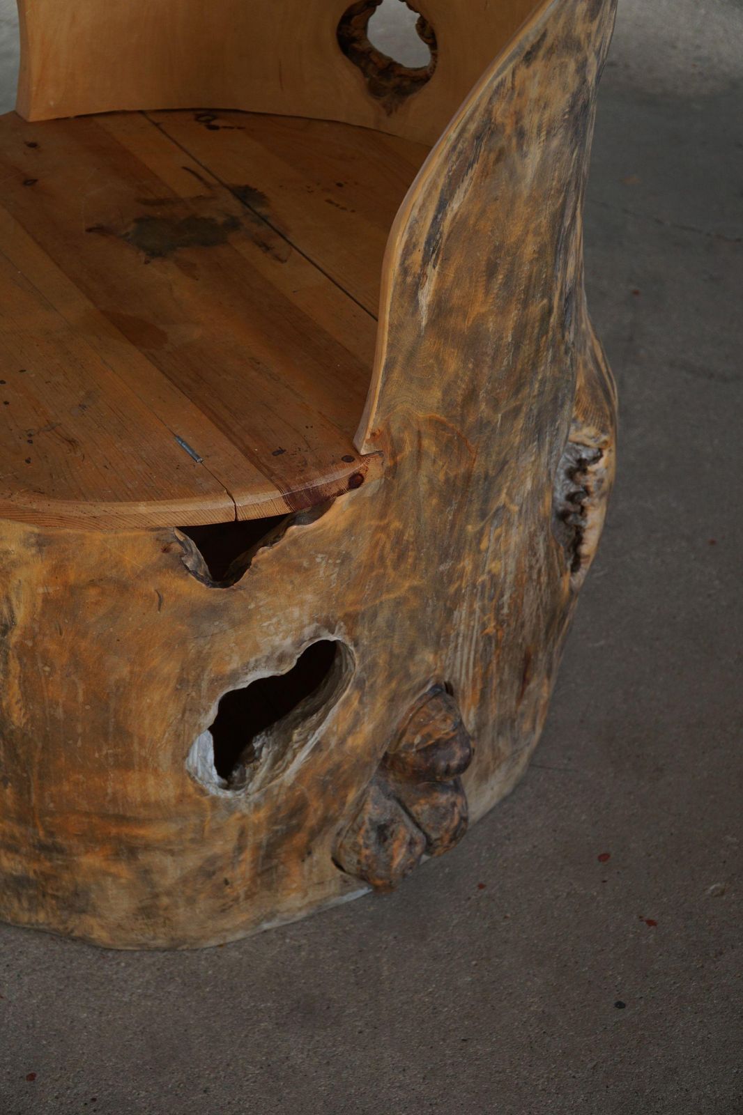 Mid Century Sculptural Brutalist Norwegian Stump Chair In Solid Wood photo for sale