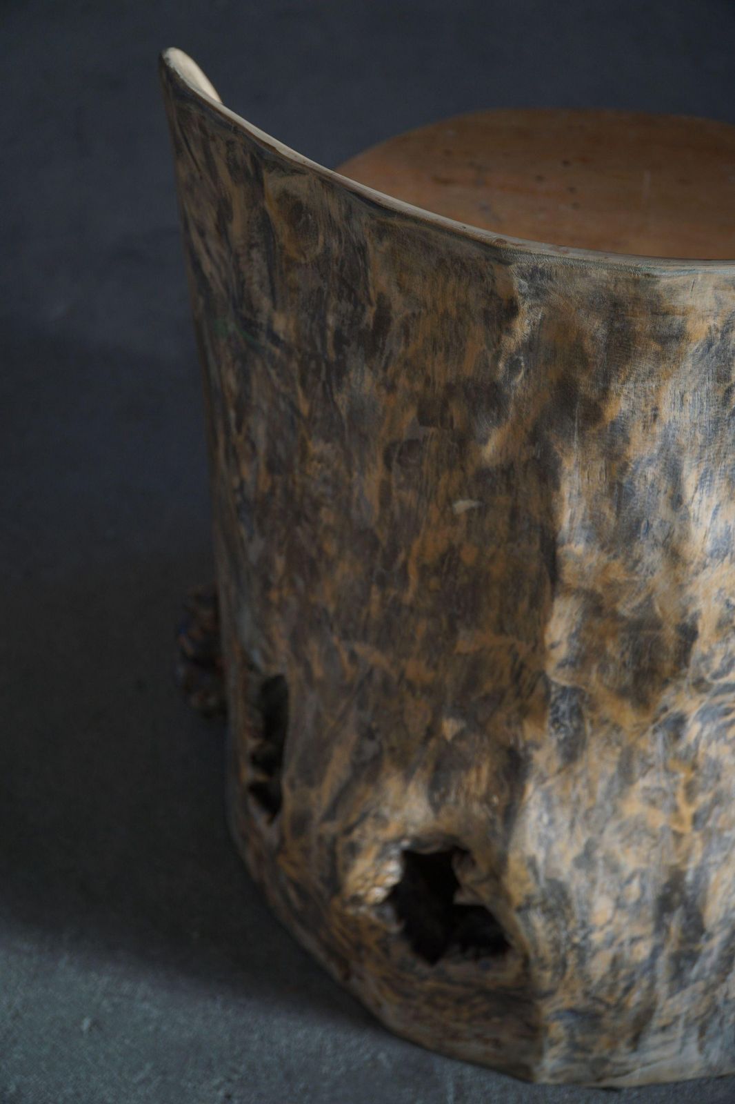photo for sale Mid Century Sculptural Brutalist Norwegian Stump Chair In Solid Wood