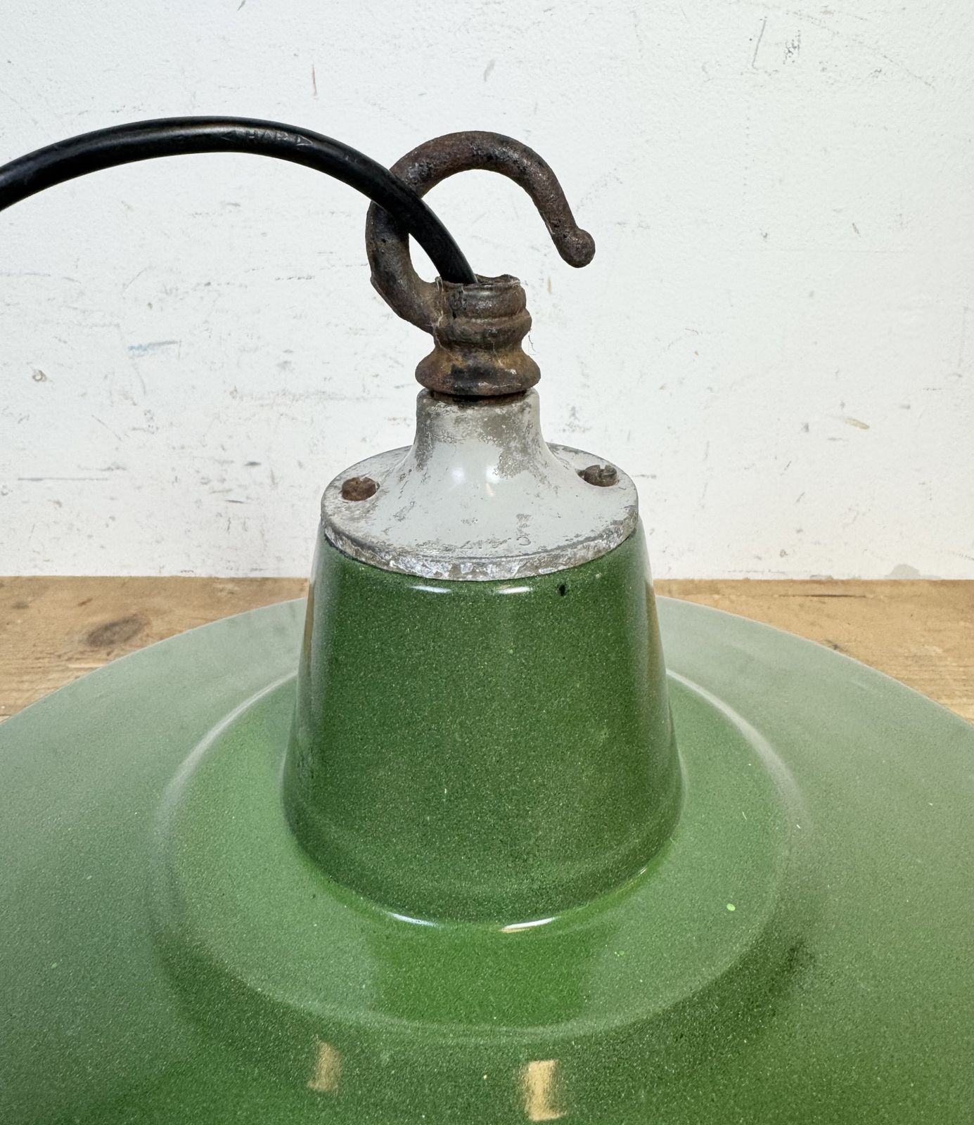 photo for sale Industrial Green Enamel Factory Pendant Lamp, 1960s