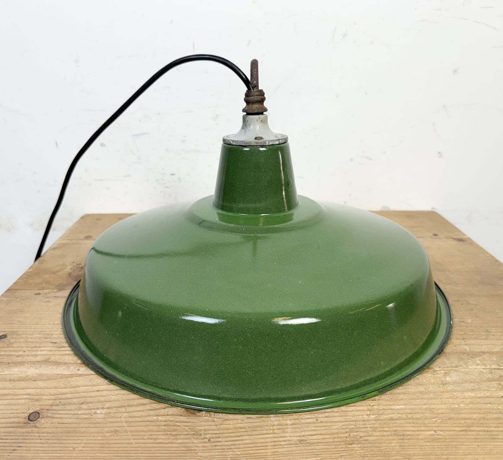 photo buy Industrial Green Enamel Factory Pendant Lamp, 1960s