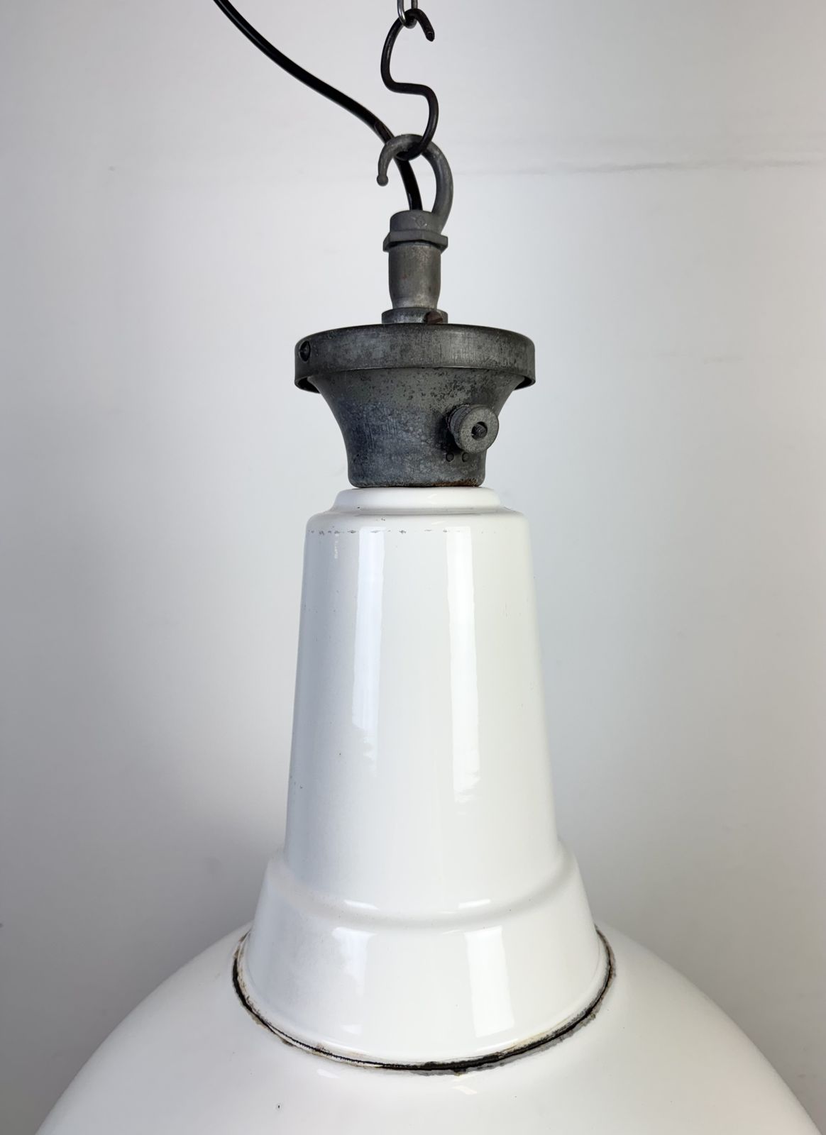 Lighting Large Industrial British White Enamel Factory Pendant Lamp From Benjamin, 1960s, 3x photo