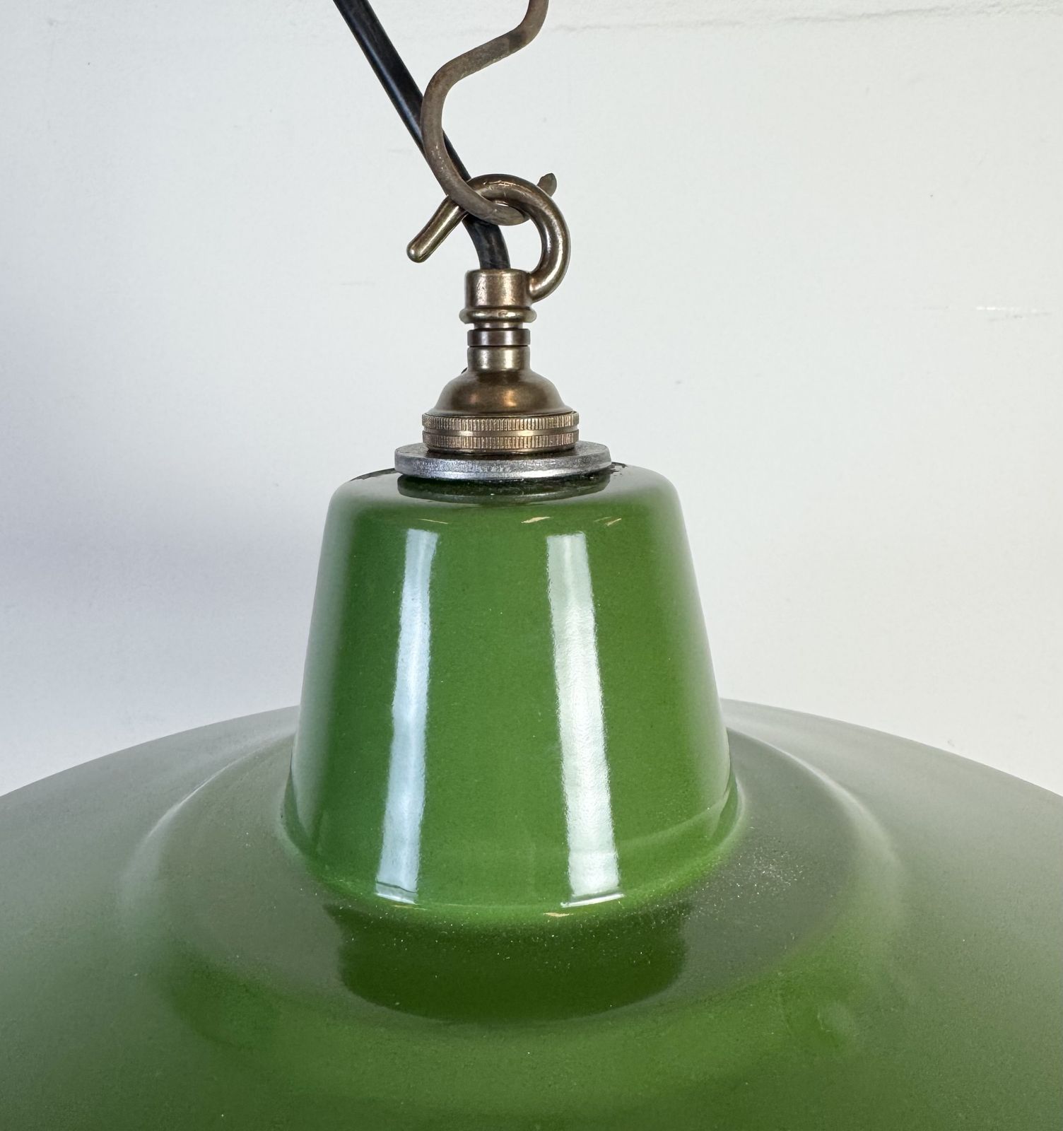 Industrial Green Enamel Factory Pendant Lamp, 1960s, 2x photo 199.0