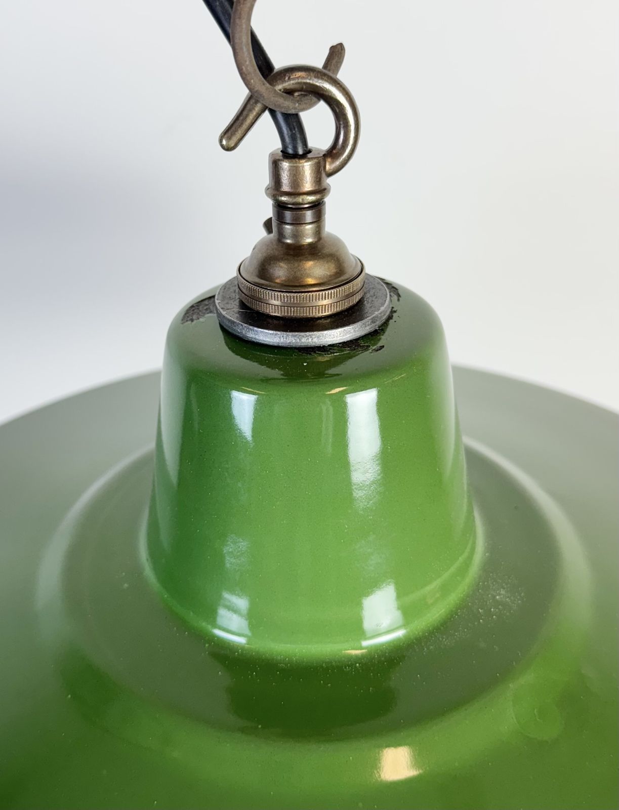 Industrial Green Enamel Factory Pendant Lamp, 1960s, 2x photo Lighting