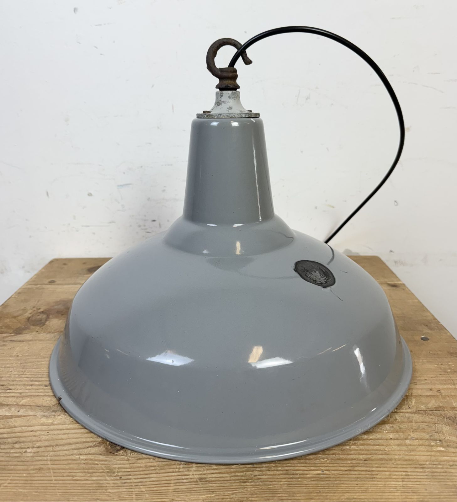 219.0 Industrial British Grey Enamel Factory Pendant Lamp, 1960s, 2x photo
