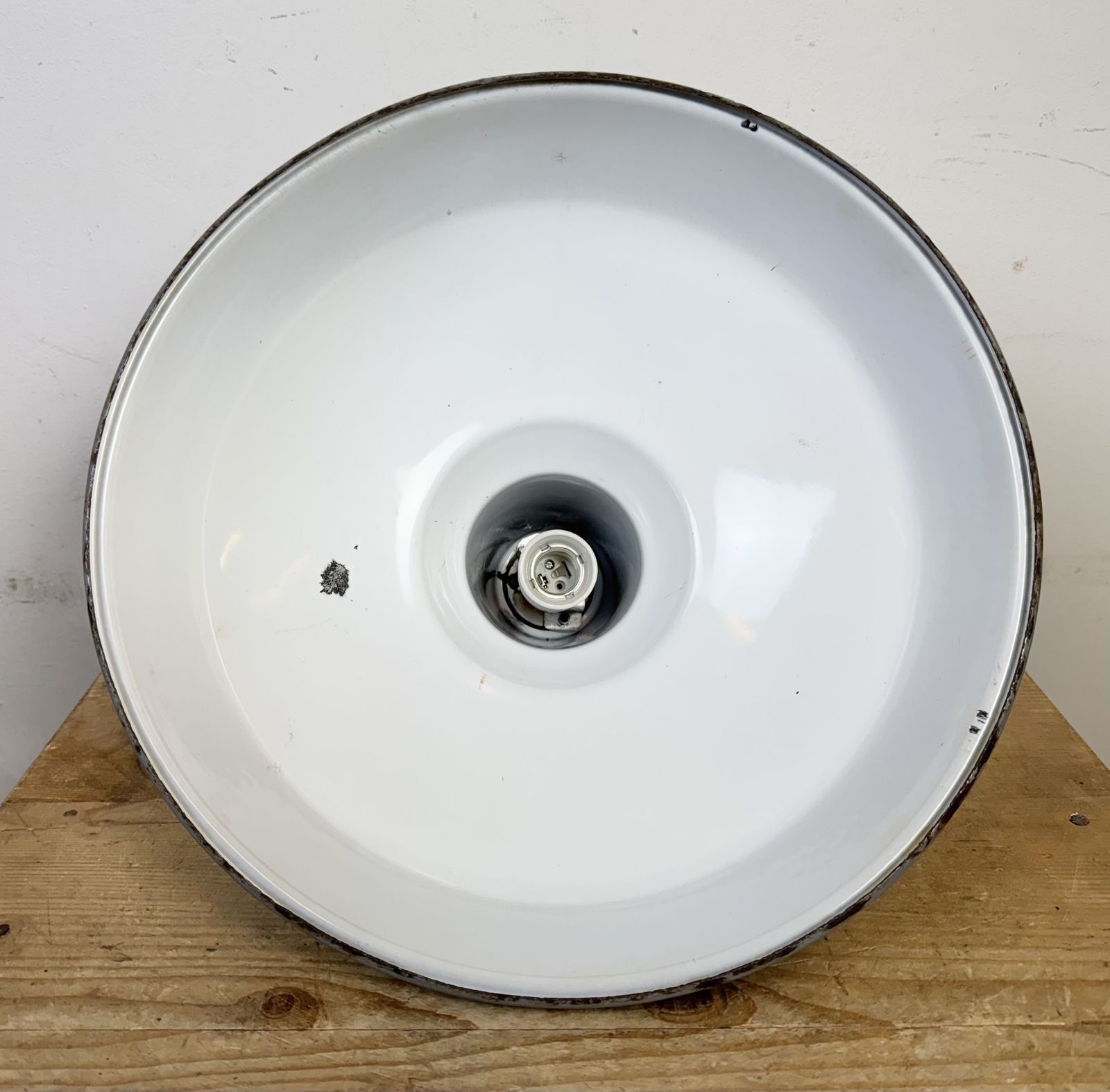 photo buy Industrial British Grey Enamel Factory Pendant Lamp, 1960s, 2x