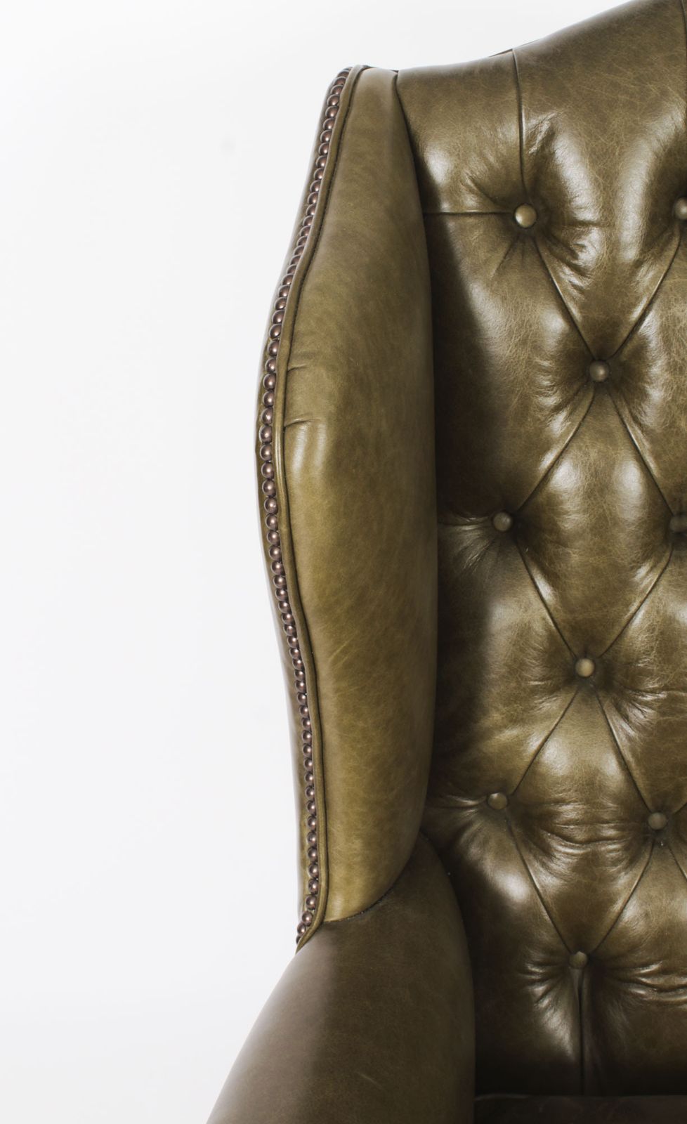 Bespoke Pair Leather Queen Anne Wingback Armchairs Alga Green photo vinterior