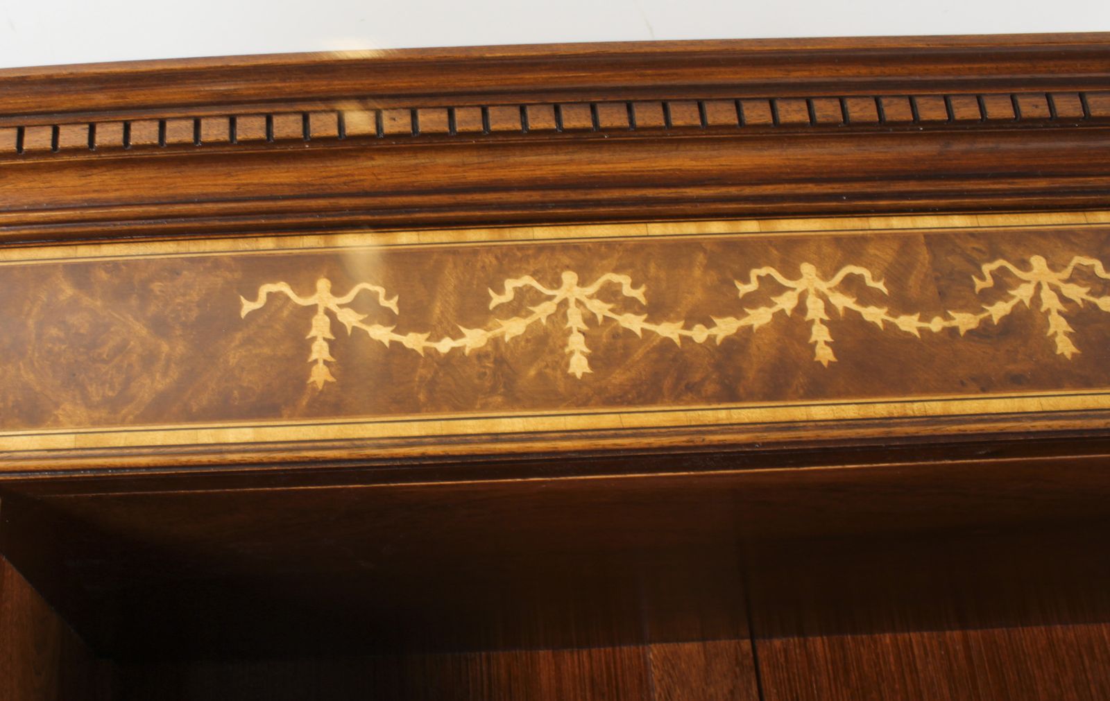 photo for sale Bespoke Pair Sheraton Revival Inlaid Walnut Open Bookcases