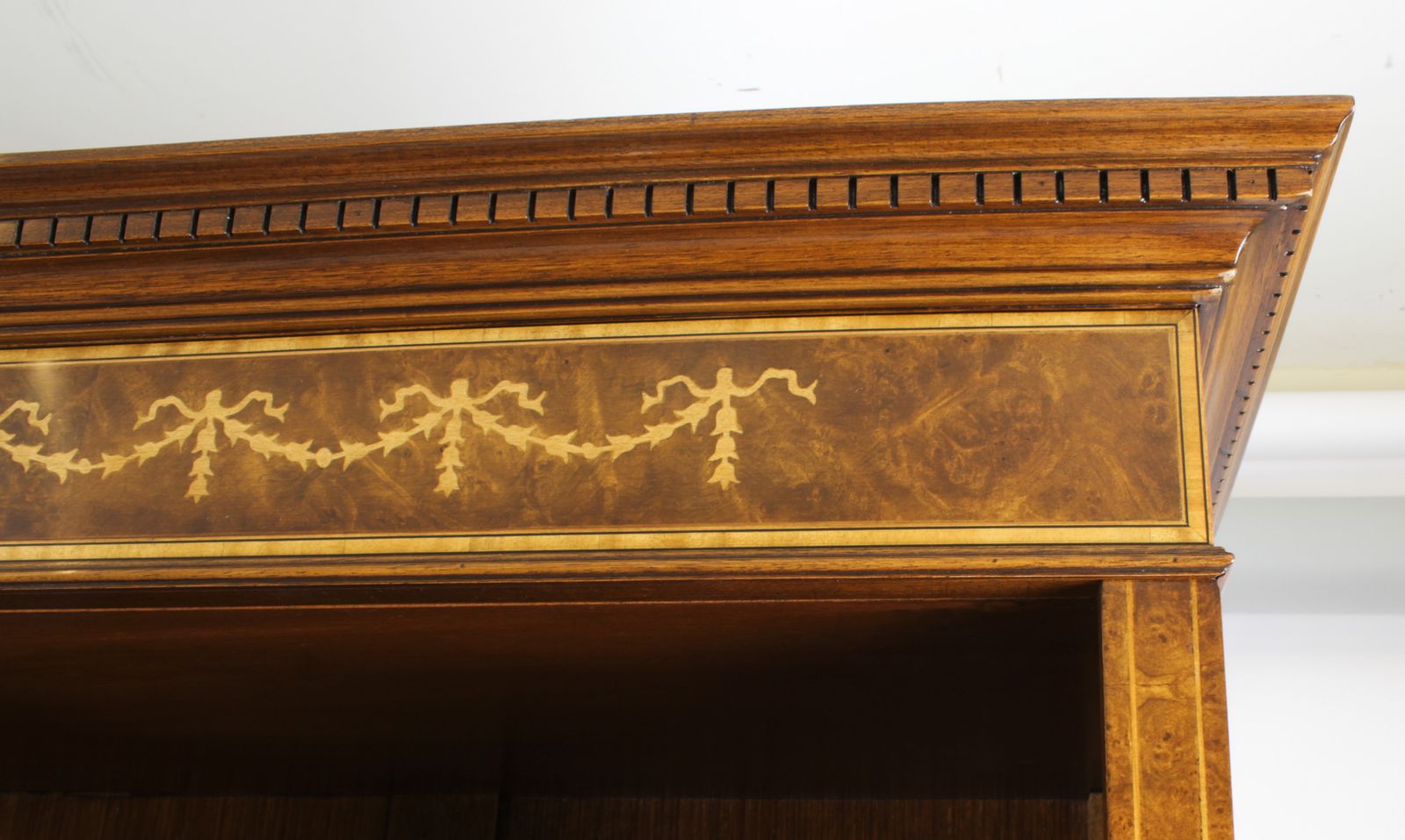 Furniture Bespoke Pair Sheraton Revival Inlaid Walnut Open Bookcases photo