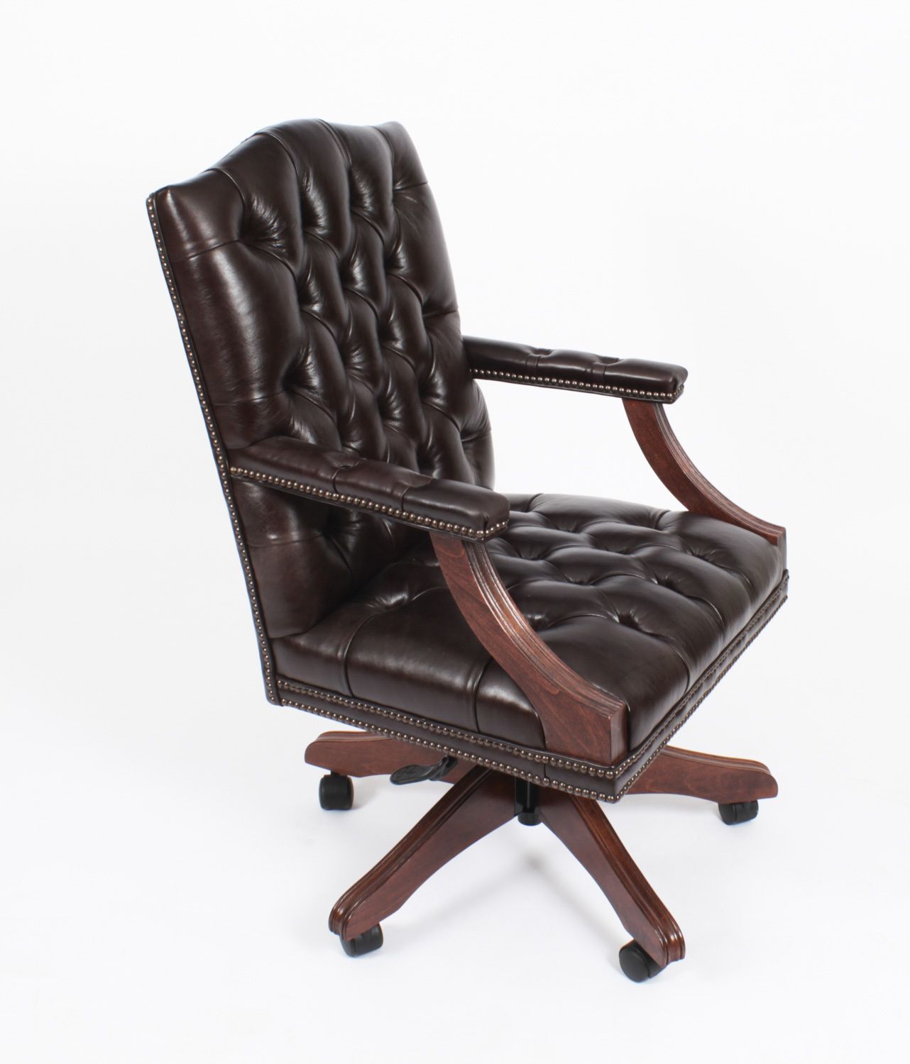 Bespoke English Handmade Gainsborough Leather Desk Chair Smoke Brown photo furniture