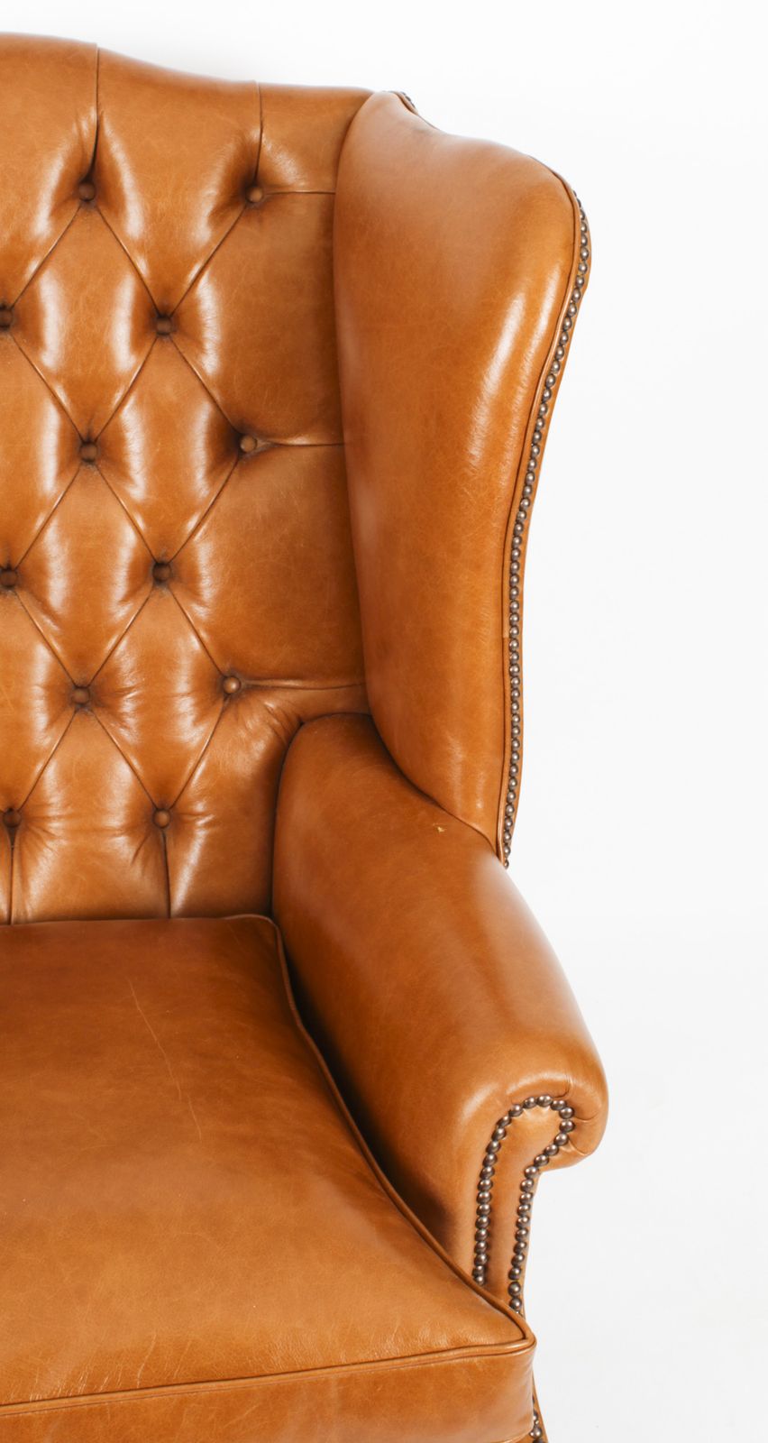 Furniture Bespoke Pair Leather Chippendale Wingback Armchairs & Pair Stools  Bruciato photo