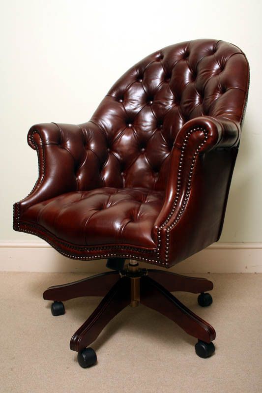 Bespoke English Hand Made Leather Directors Desk Chair Dark Brown photo furniture