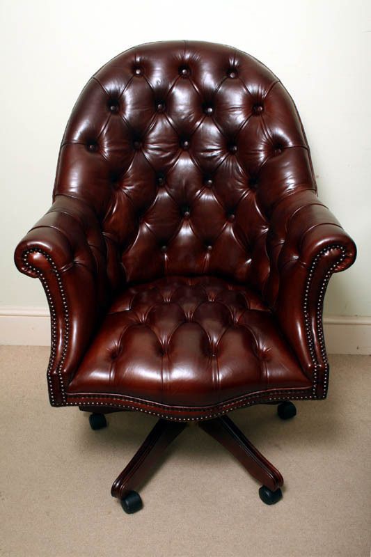 Bespoke English Hand Made Leather Directors Desk Chair Dark Brown photo for sale