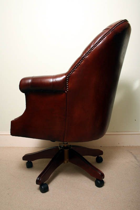 Bespoke English Hand Made Leather Directors Desk Chair Dark Brown photo vinterior