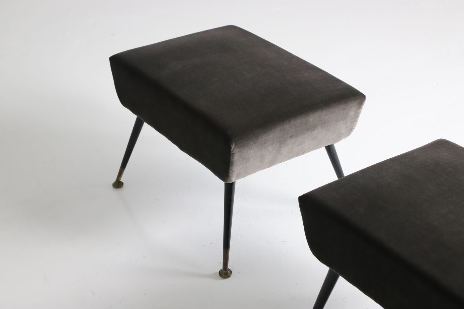 Pair Of Italian Footstools In Velvet & Brass photo Furniture
