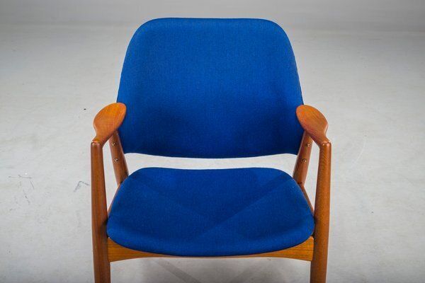 Armchair In Blue And Teak By Alf Svensson For Dux, 1960s photo for sale