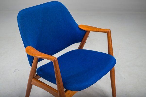 Armchair In Blue And Teak By Alf Svensson For Dux, 1960s photo vintage