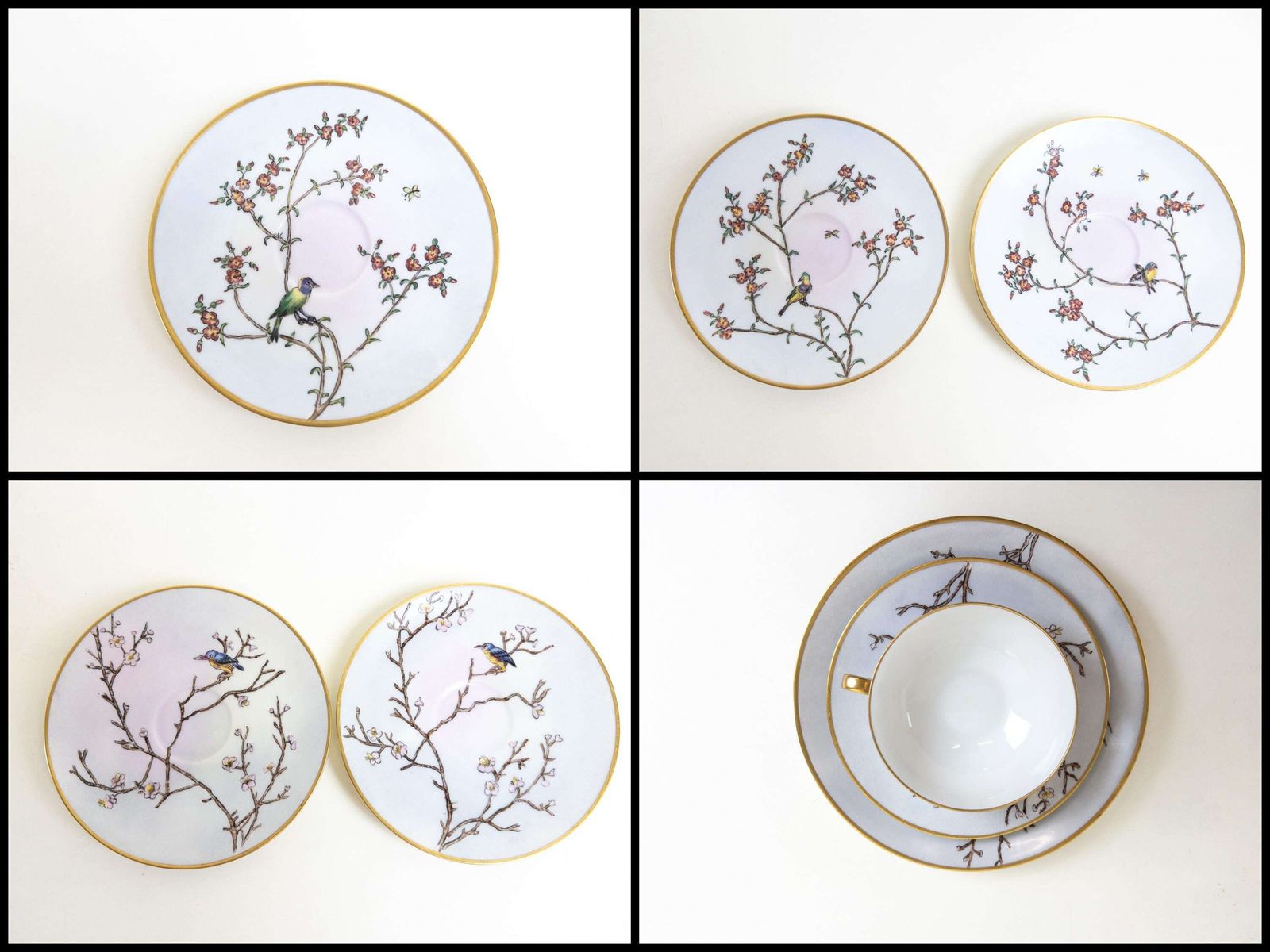 Unique Arzberg Porcelain Teacups, Saucer And Dessert Plates, Set Of 5, 15 Pcs.   Hand Painted Spring Decor   Gold Gilding   Made In Germany photo vinterior