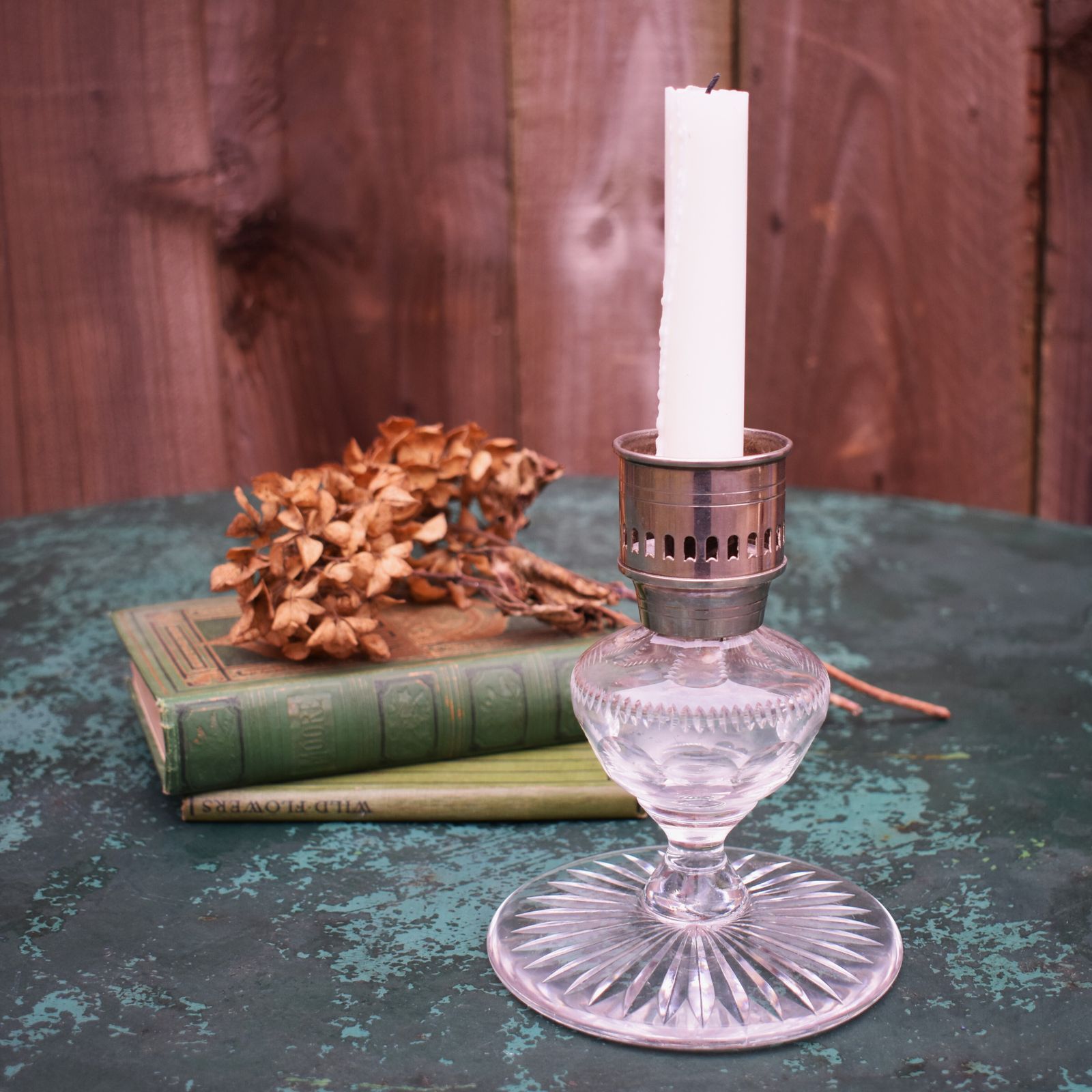 Antique Vintage Thomas Webb & Sons Lead Crystal Silver Plate Candlestick