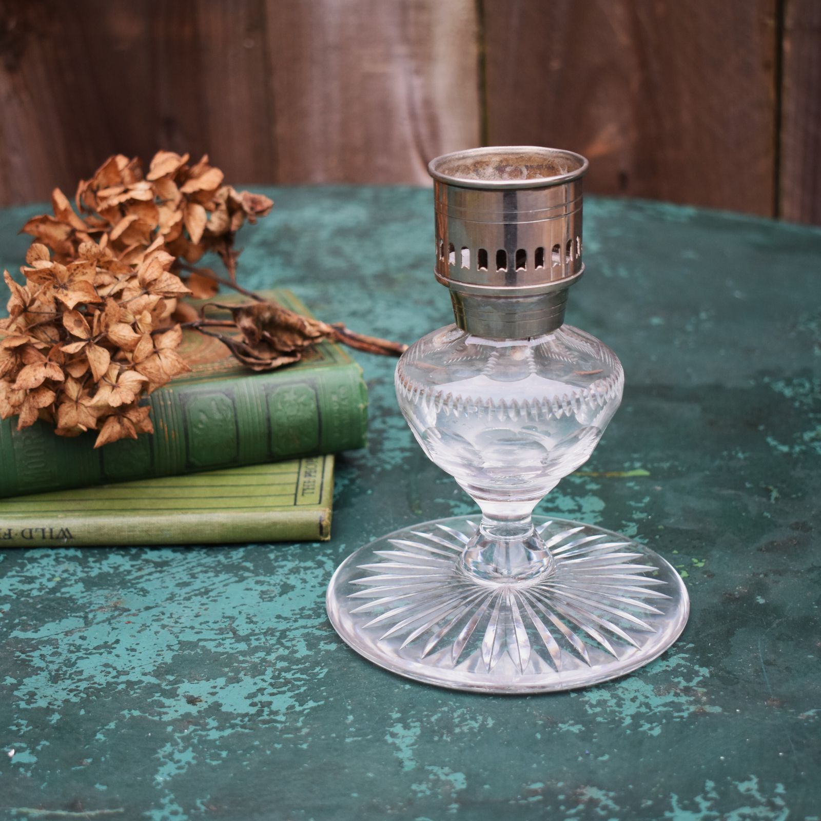 Antique Vintage Thomas Webb & Sons Lead Crystal Silver Plate Candlestick photo furniture