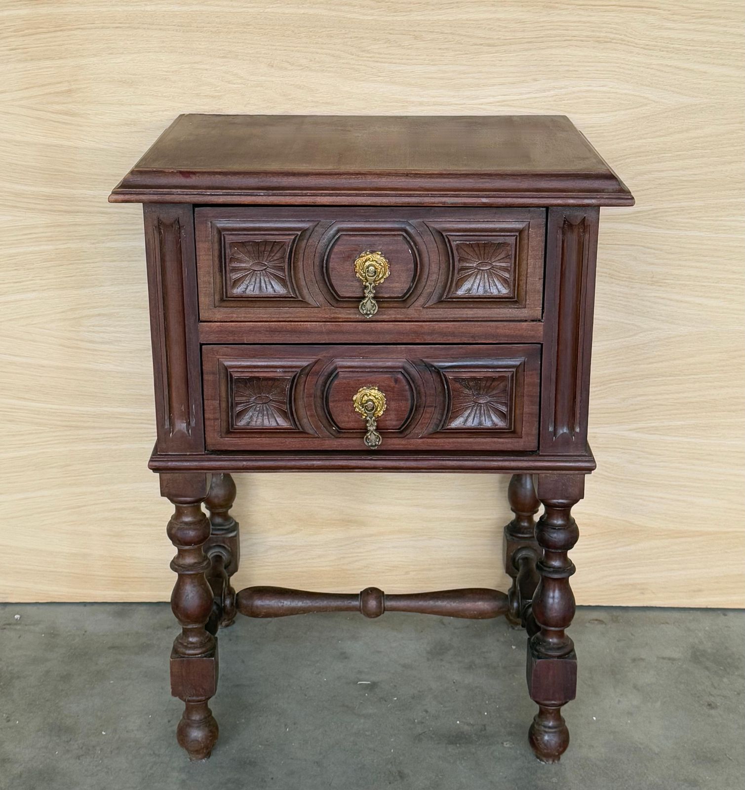 20th Century Pair Of Spanish Nightstands With Two Drawers And Iron Hardware photo for sale