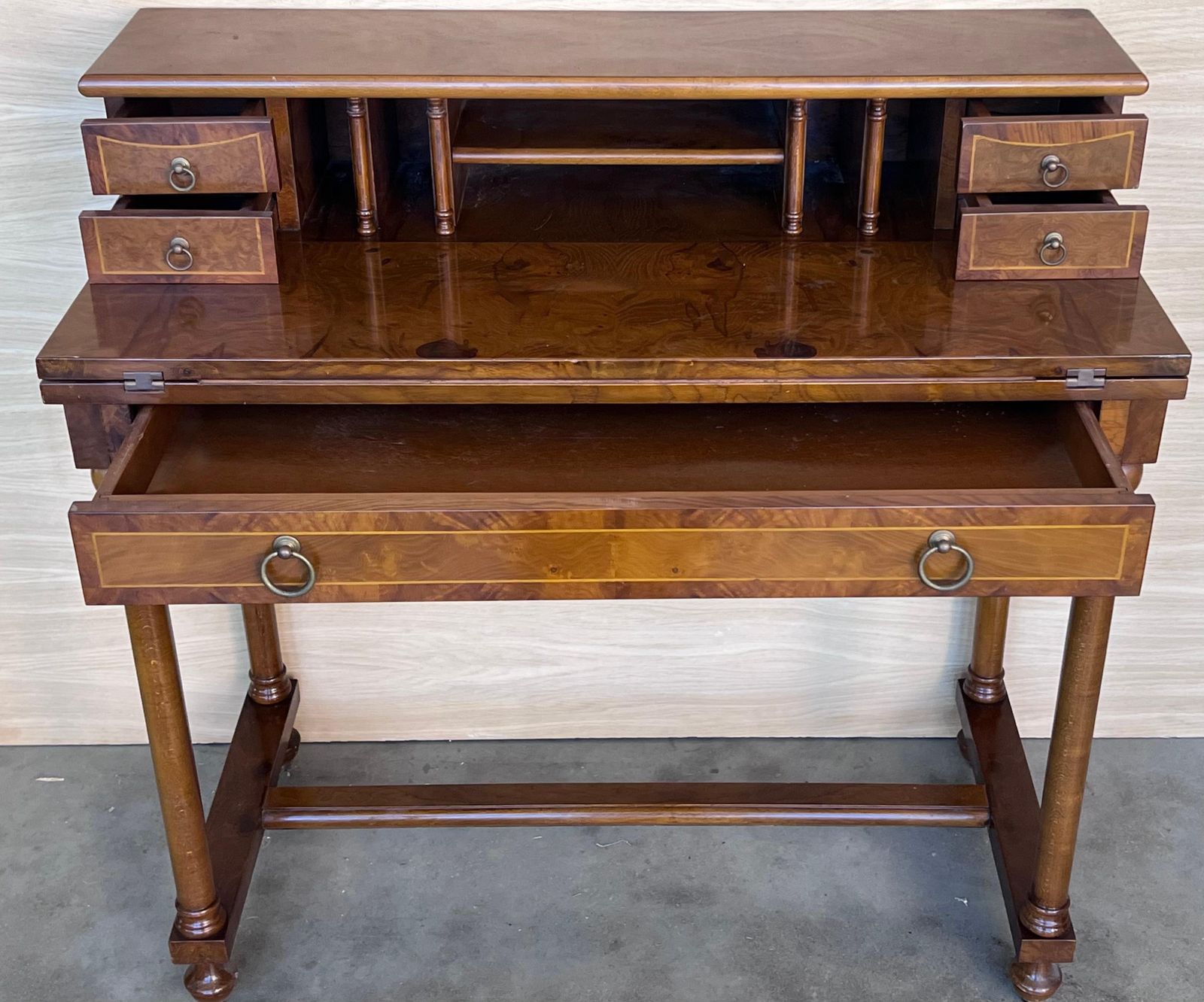 Furniture Early 20th Century French Walnut Venner Desk, 1940s photo