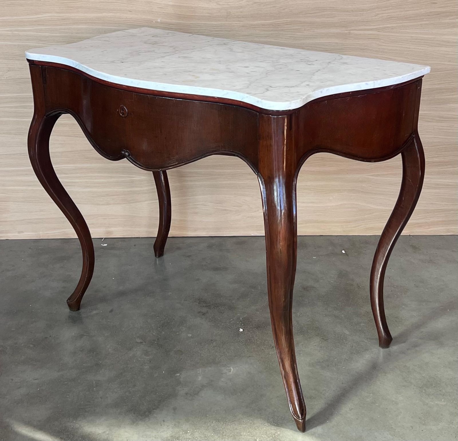 19th French Regency Carved Walnut Console Table With Drawer & Marble Top photo buy