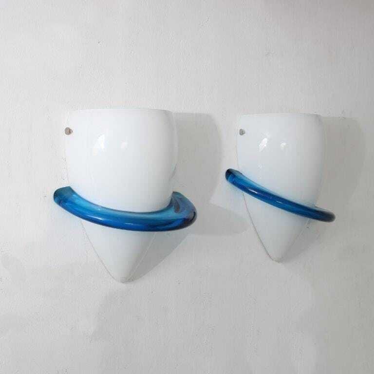 1990s Pair Of “Blue Swan” Wall Lamps By Tinu Aufiero For Venini, Italy photo buy