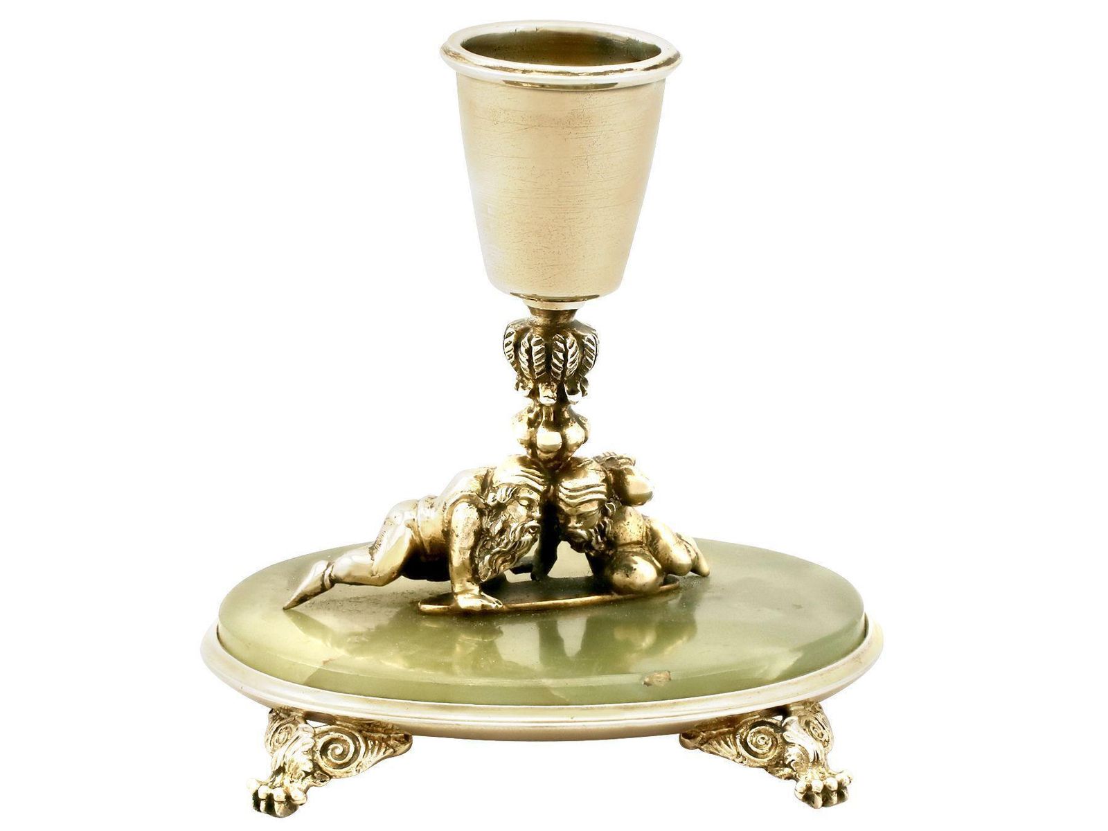 Antique Italian Silver Gilt And Marble Candlesticks photo vintage