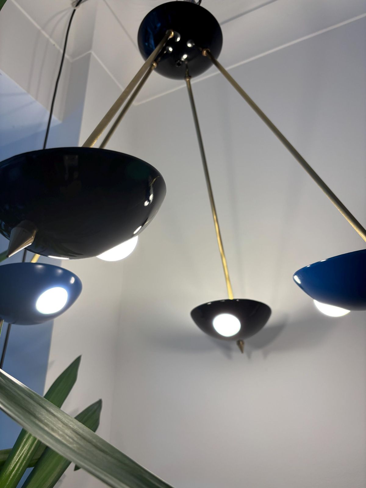 Space Age Chandelier In Brass And Lacquered Aluminium  Stilnovo Style, Italy 1958 photo buy