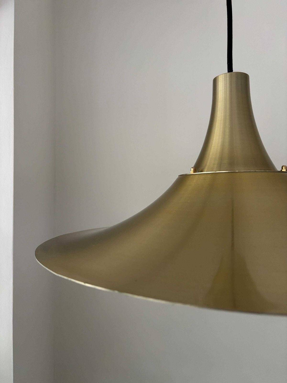 Scandinavian Design "Witch Hat" Golden Pendant Light 1970’s photo for sale