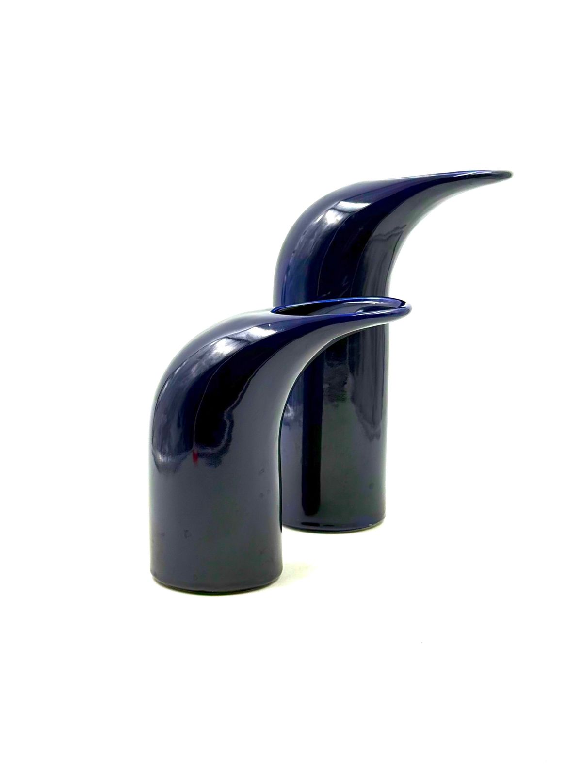 photo furniture Space Age Set Of 2 Blue Ceramic Vase, Italy Ca. 1970