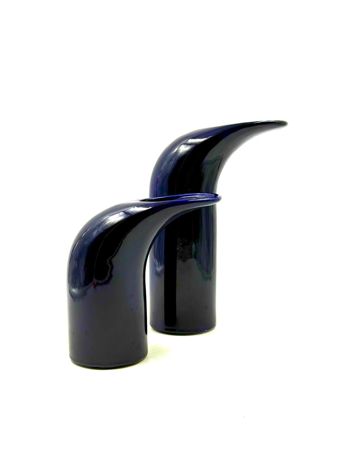 Home Decor Space Age Set Of 2 Blue Ceramic Vase, Italy Ca. 1970 photo